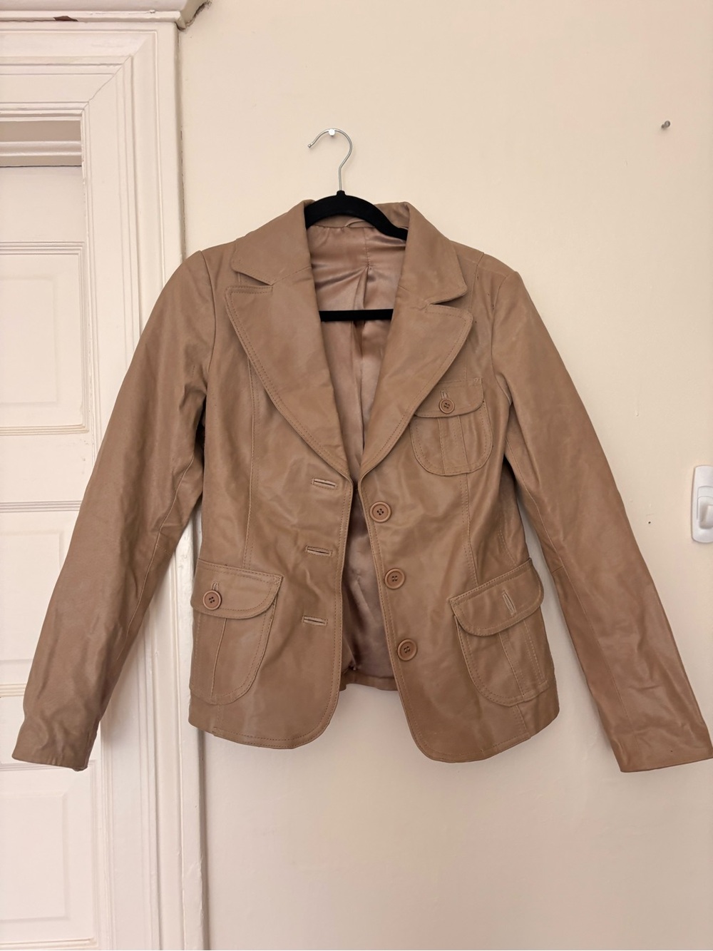 Women’s Tan Leather Blazer Jacket